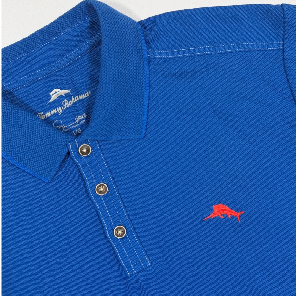 Tommy Bahama Emfielder Polo Shirt Large Blue Supima Cotton Blend Short Sleeve